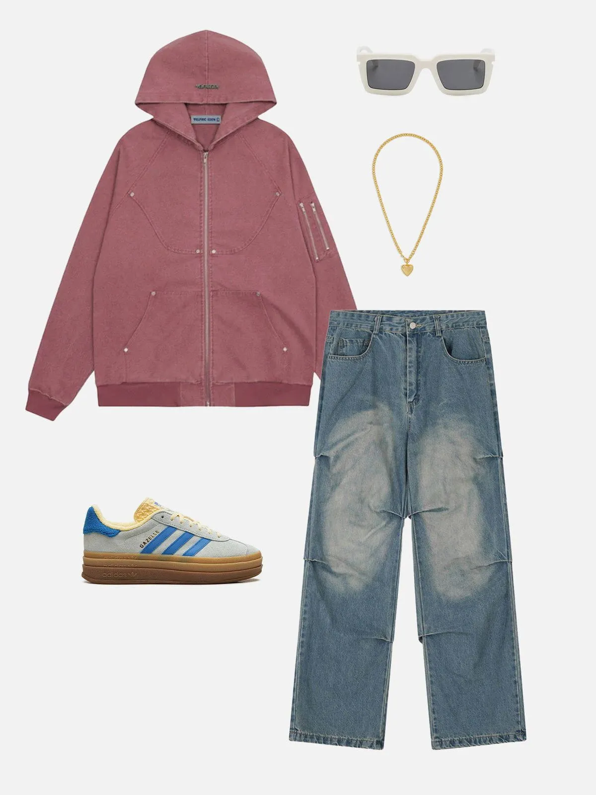 Aelfric Eden Rivet Patchwork Denim Zip Up Hoodie