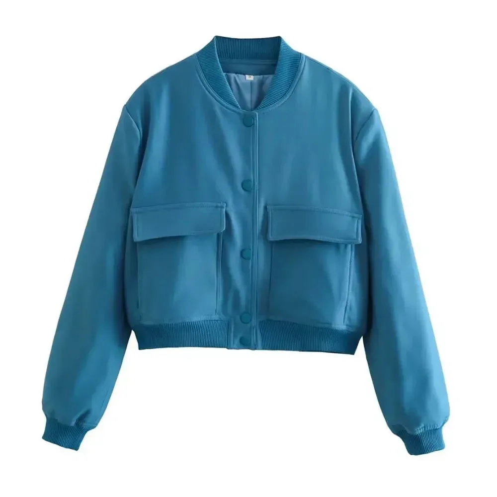 Back To School Joskaa Women Fashion With Pockets Bomber Jacket Coats Vintage Long Sleeve Front Button Casual Female Outerwear Chic Tops