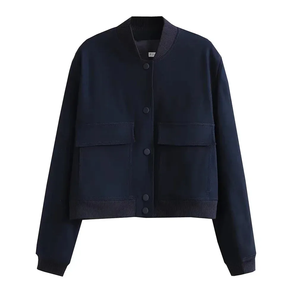 Back To School Joskaa Women Fashion With Pockets Bomber Jacket Coats Vintage Long Sleeve Front Button Casual Female Outerwear Chic Tops