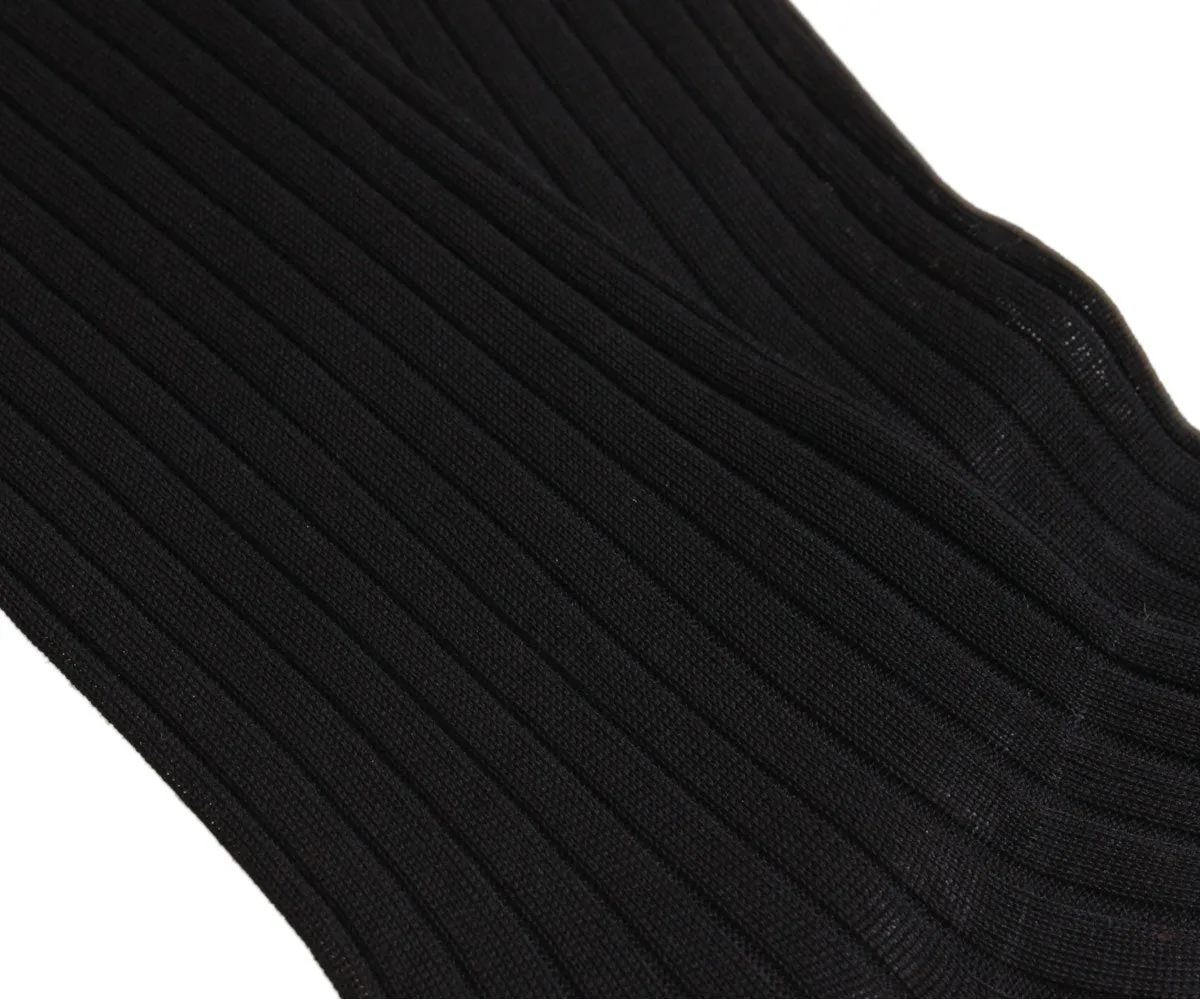 Black Ribbed Fine Cotton Socks