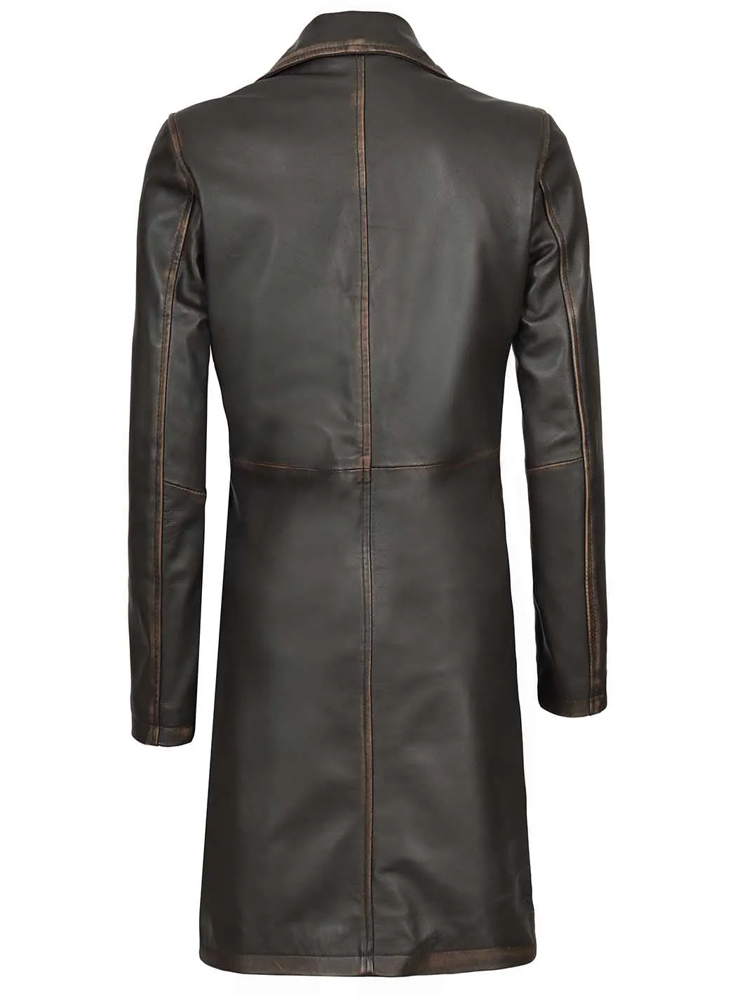 Bryson Women Rub Off Dark Brown Leather Trench Coat