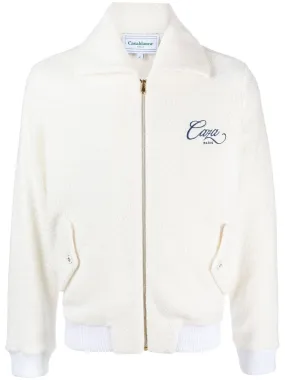 CASABLANCA Logo-embroidered zip-front jacket Off-White