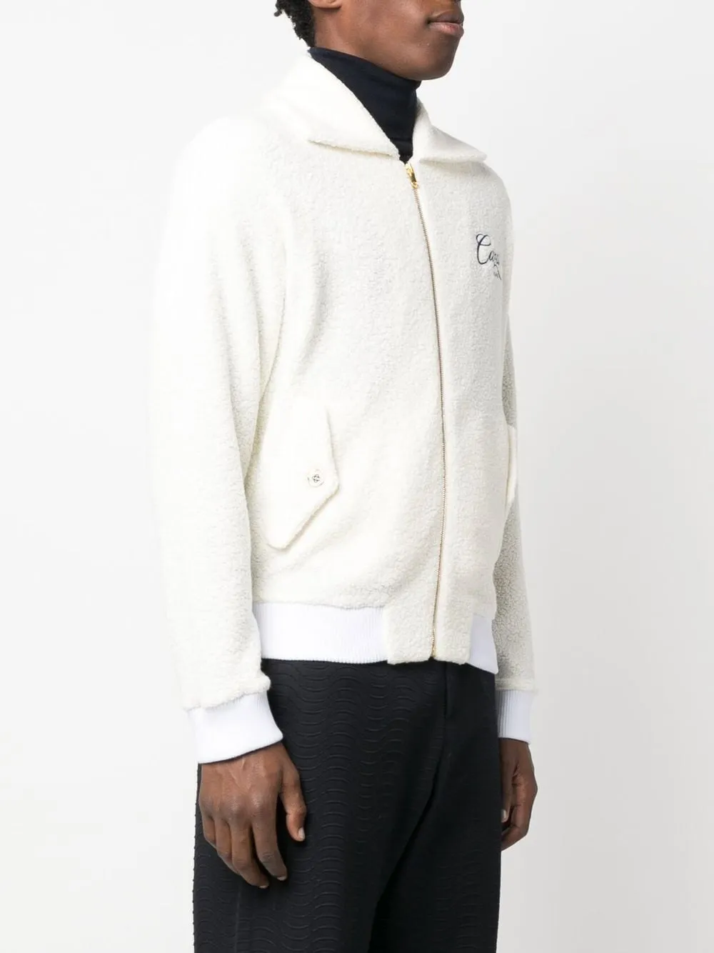 CASABLANCA Logo-embroidered zip-front jacket Off-White