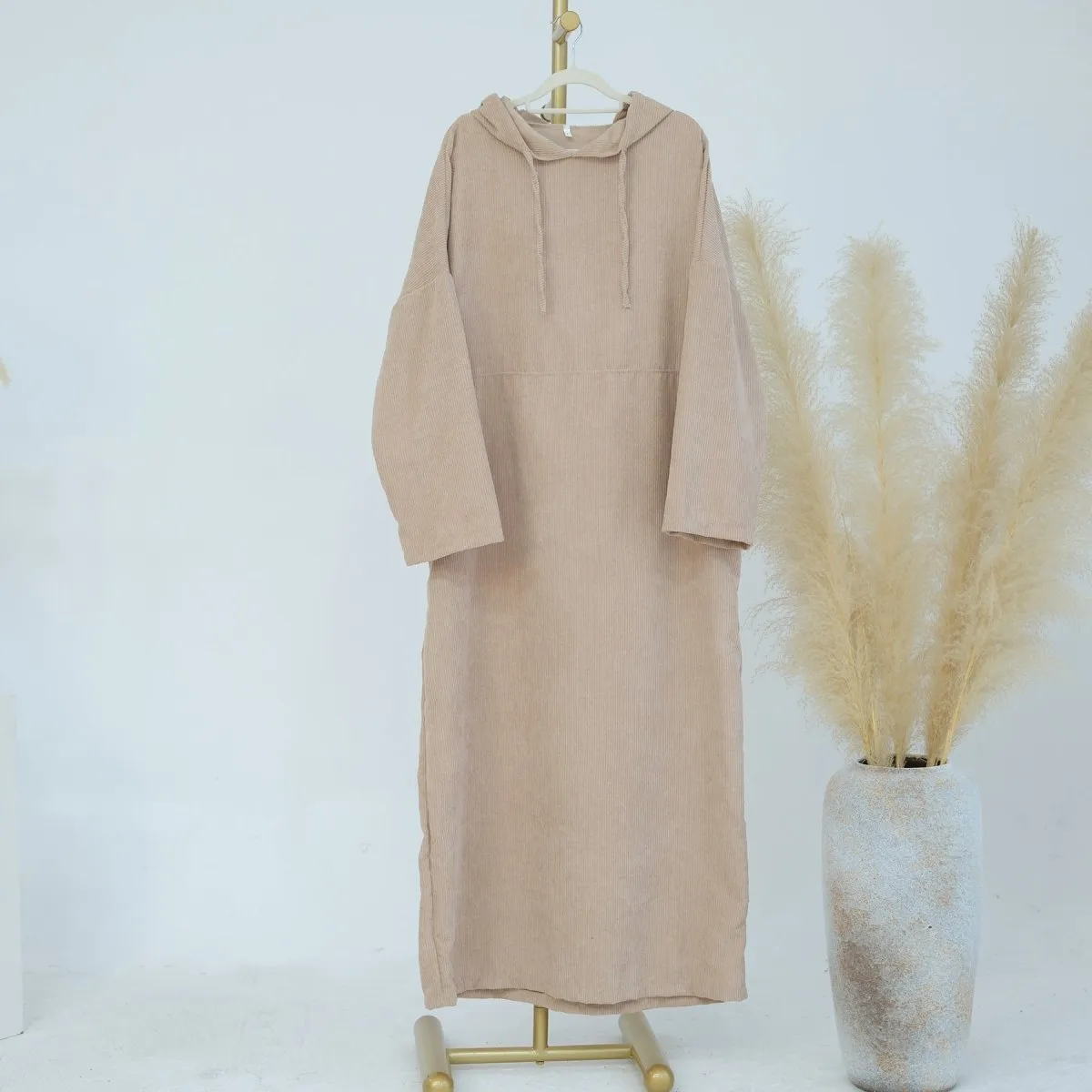 Casual Corduroy Hoodie Abaya (MA110)
