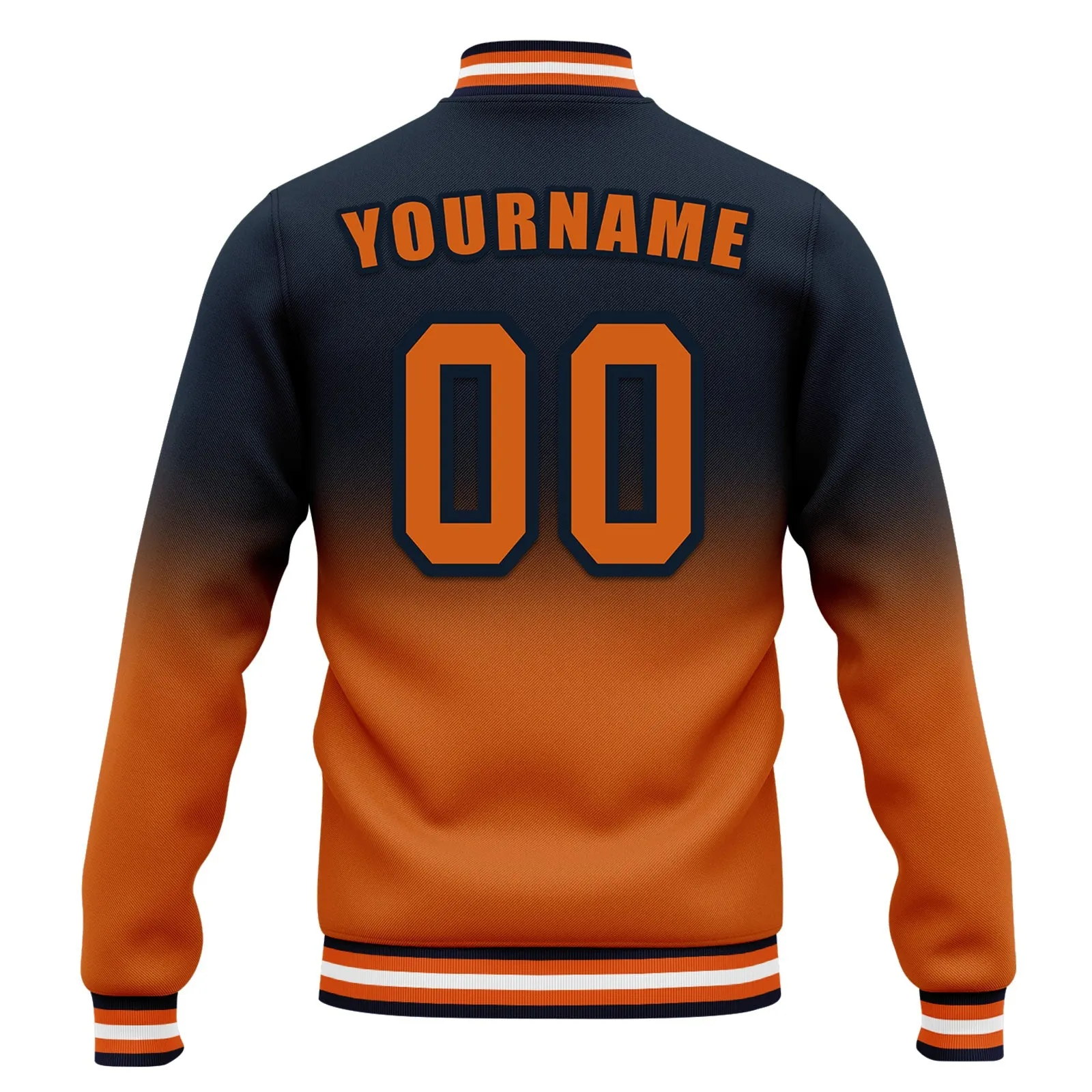 Custom Blue Orange Fade Fashion Jacket Bomber Full-Snap Varsity Letterman Personalized Jacket FZ005-D020229-8