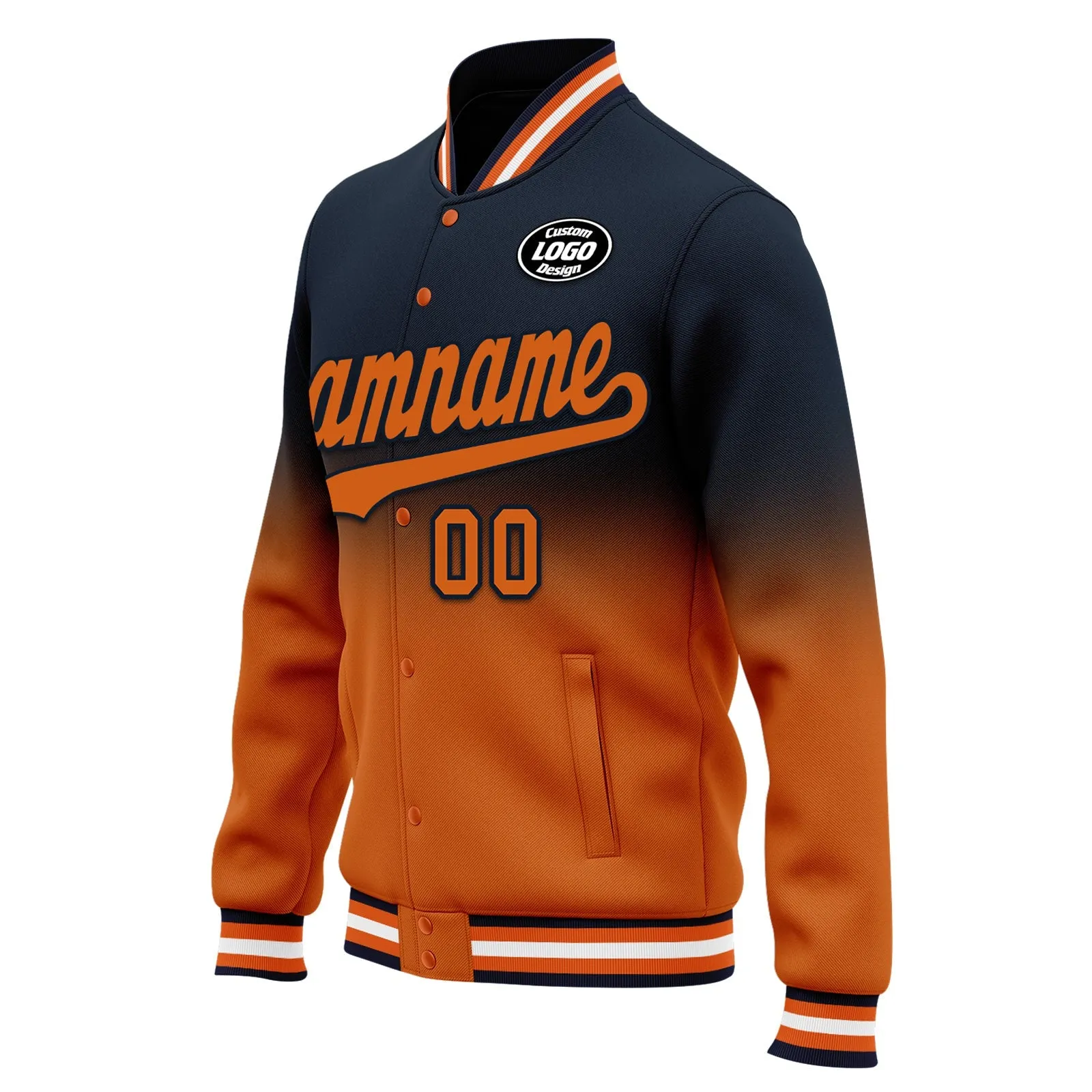 Custom Blue Orange Fade Fashion Jacket Bomber Full-Snap Varsity Letterman Personalized Jacket FZ005-D020229-8
