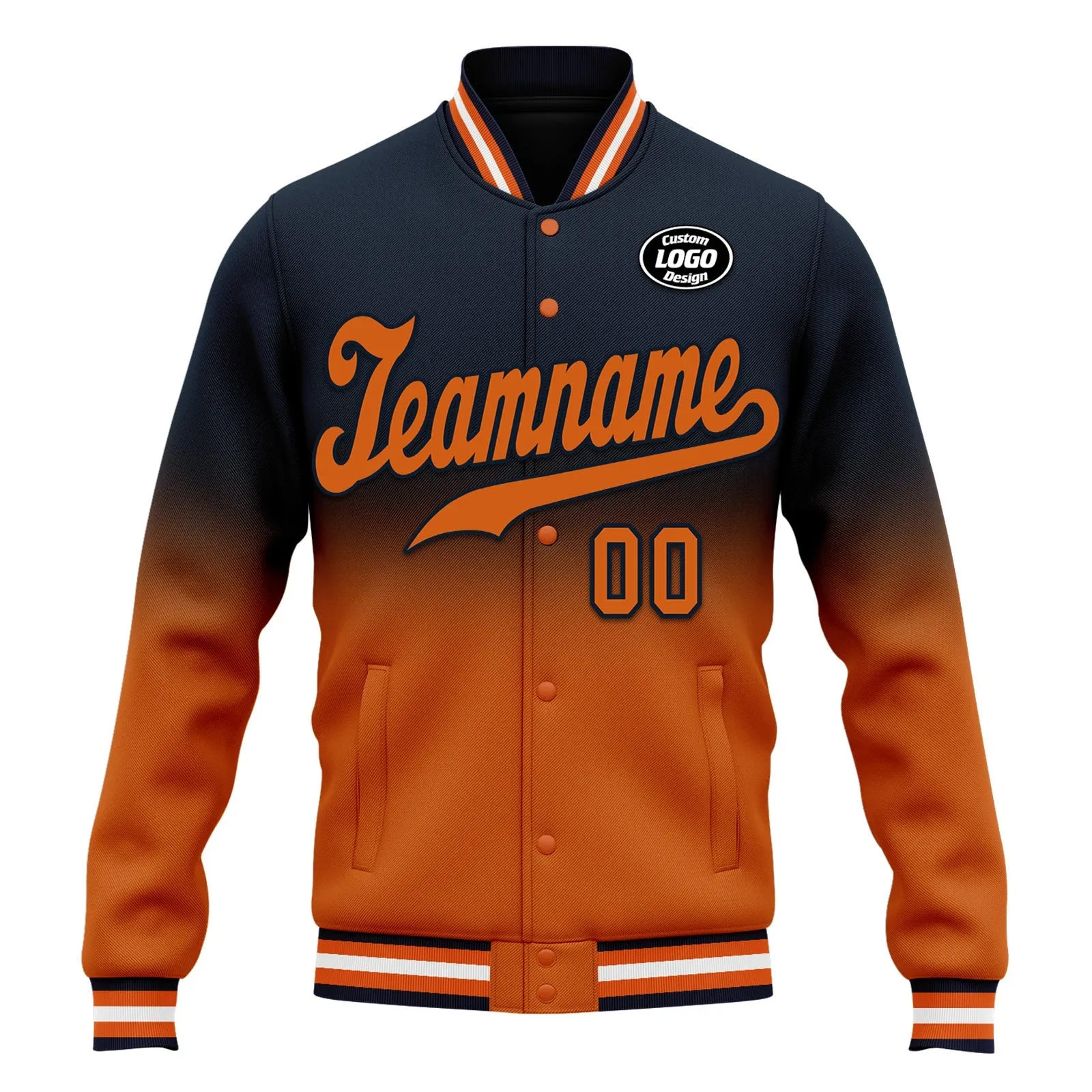 Custom Blue Orange Fade Fashion Jacket Bomber Full-Snap Varsity Letterman Personalized Jacket FZ005-D020229-8