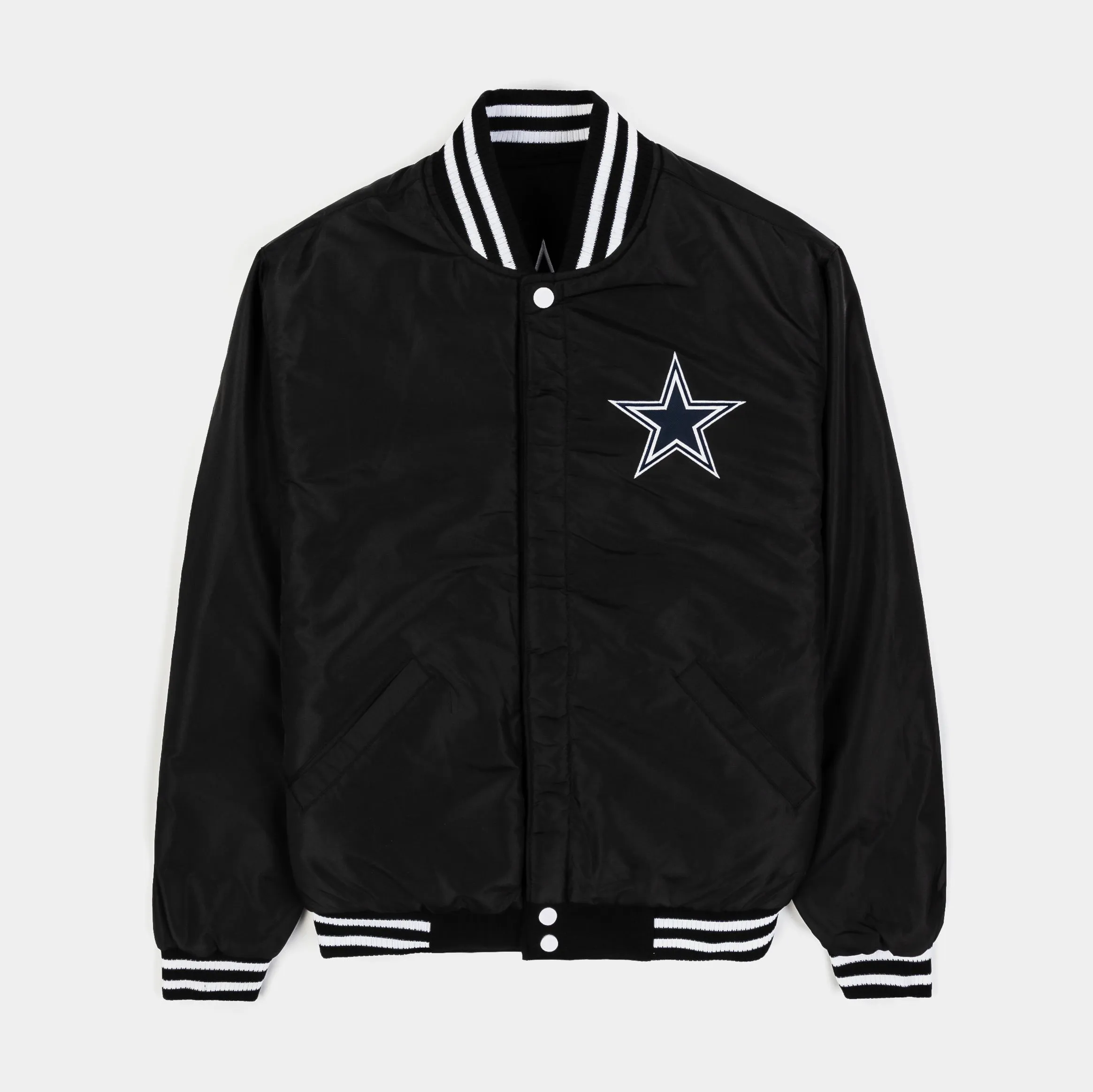 Dallas Cowboys Reversible Letterman Mens Jacket (Black/White/Blue)