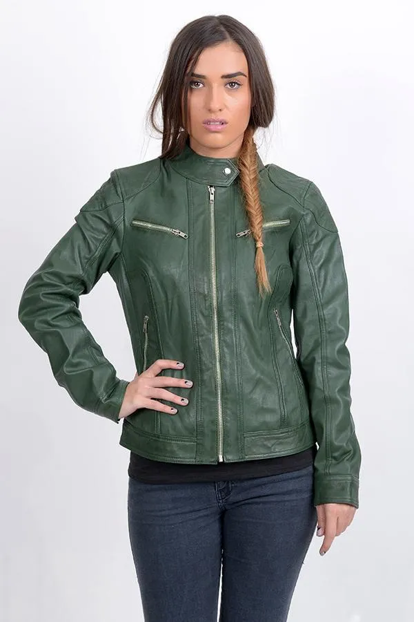 Elegant Design Bomber Leather Jacket For Women By TJS