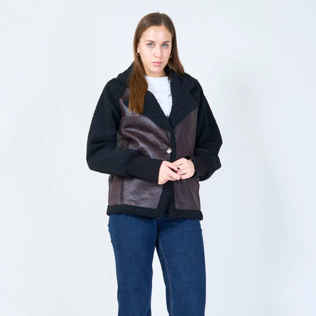 Faux leather and sherpa panel jacket wholesale