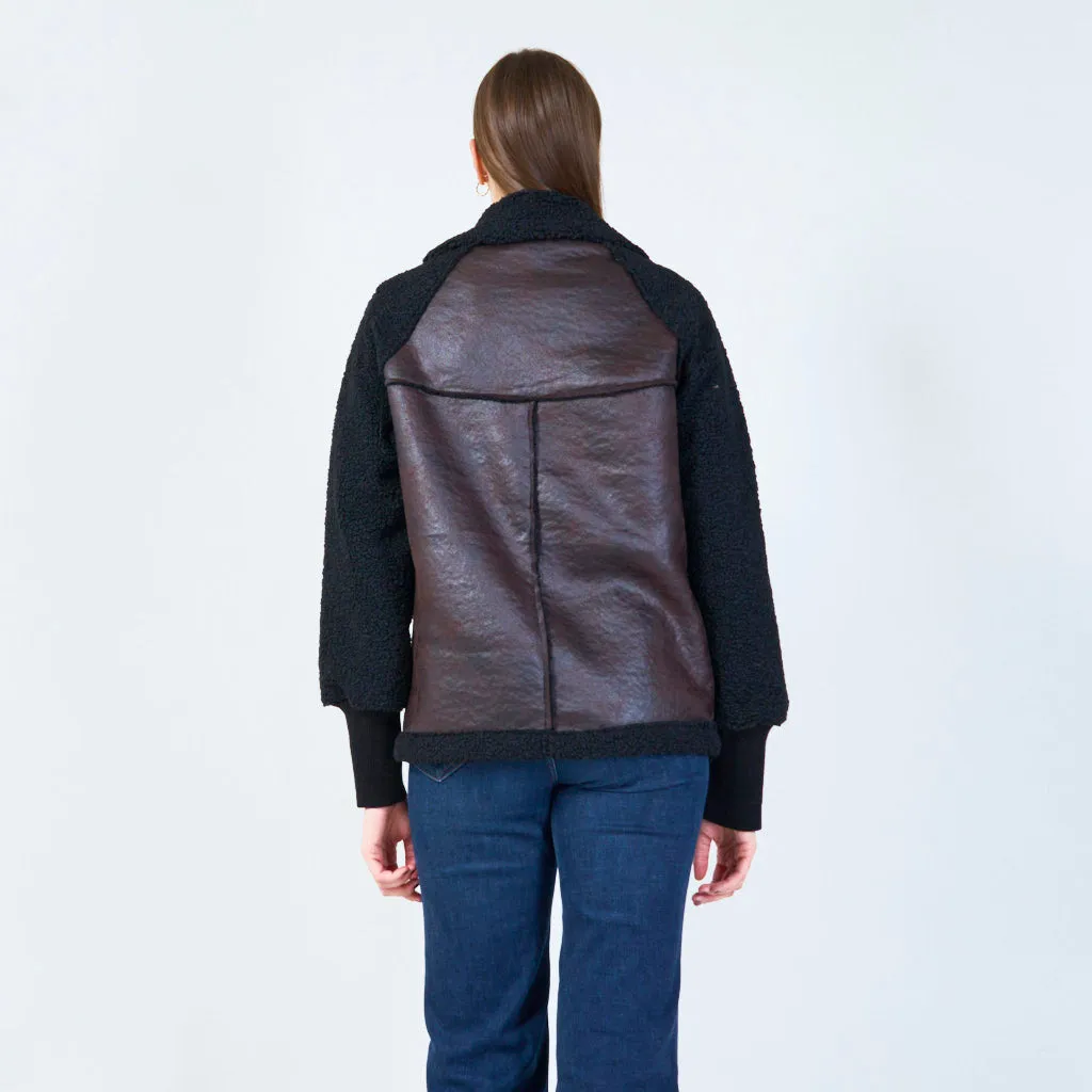 Faux leather and sherpa panel jacket wholesale