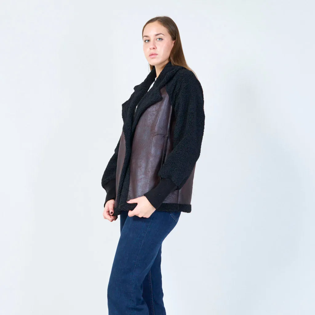 Faux leather and sherpa panel jacket wholesale