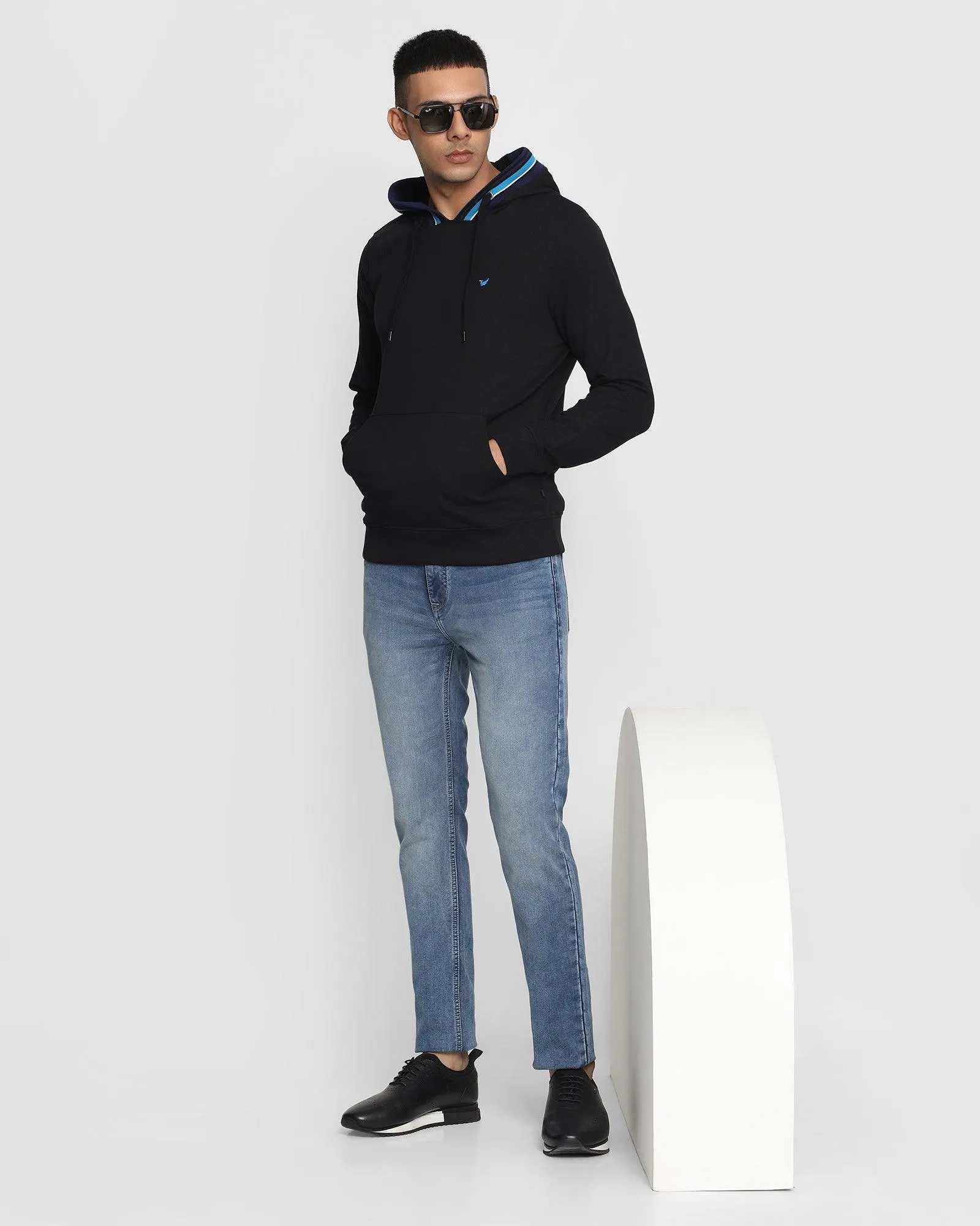 Hoodie Jet Black Solid Sweatshirt - Colton