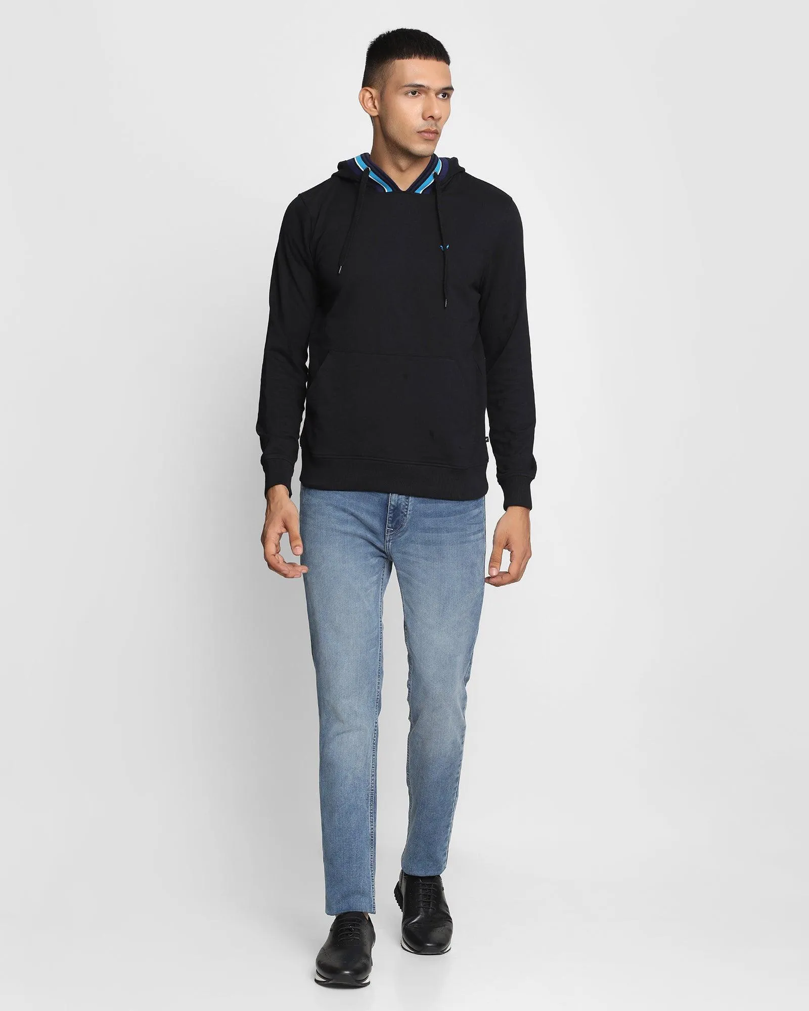 Hoodie Jet Black Solid Sweatshirt - Colton
