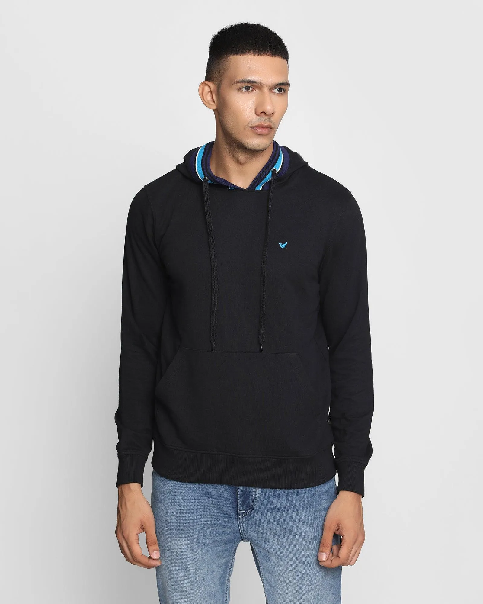 Hoodie Jet Black Solid Sweatshirt - Colton