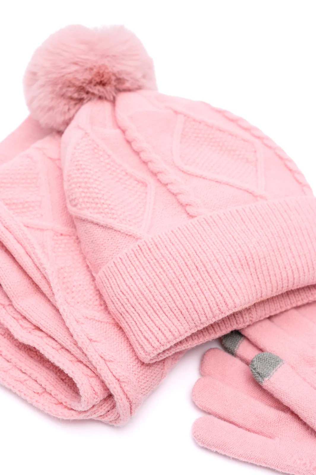Jane Frost Beanie, Glove & Scarf Set in Pink
