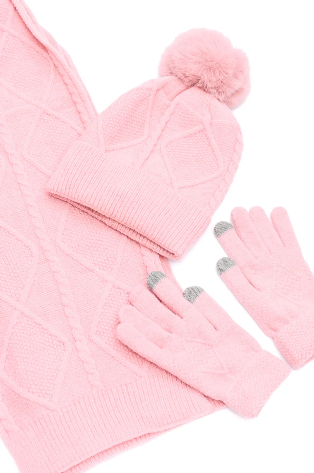 Jane Frost Beanie, Glove & Scarf Set in Pink