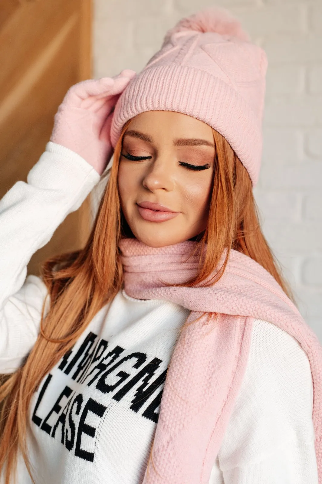 Jane Frost Beanie, Glove & Scarf Set in Pink
