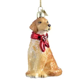 Kurt Adler Golden Retriever with Red Scarf Glass Ornament