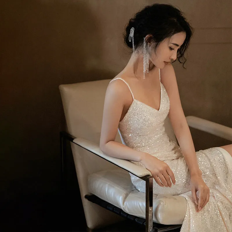 Lanfubeisi prom dresses Camisole Evening Dress Women's Light Luxury Niche High-End Bridal Dress Engagement Dress High-Grade Wedding Morning Gown