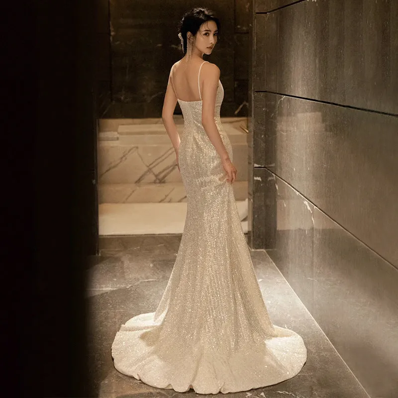 Lanfubeisi prom dresses Camisole Evening Dress Women's Light Luxury Niche High-End Bridal Dress Engagement Dress High-Grade Wedding Morning Gown