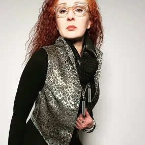 Luxe Collar - Loop Scarf - Faux Leather -  Black Lace