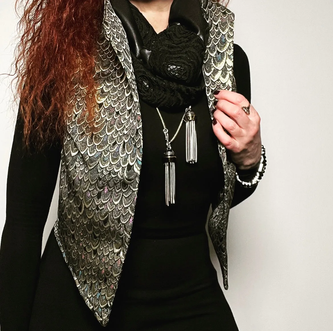Luxe Collar - Loop Scarf - Faux Leather -  Black Lace