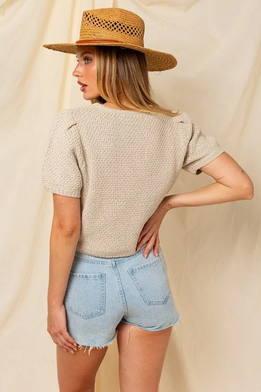 Milo Puff Sleeve Round Neck Texture Sweater Top