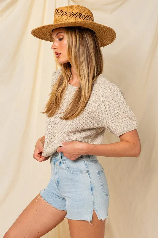 Milo Puff Sleeve Round Neck Texture Sweater Top