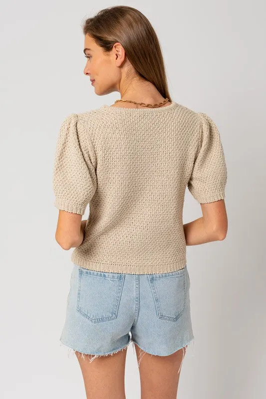 Milo Puff Sleeve Round Neck Texture Sweater Top