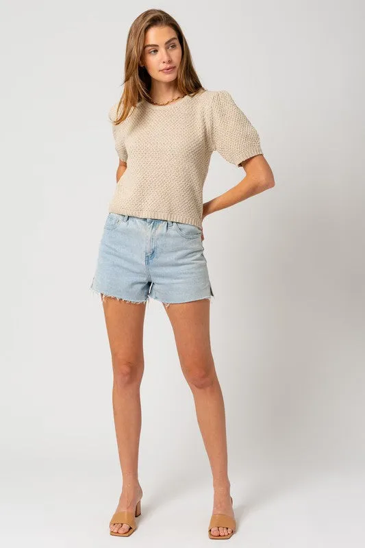 Milo Puff Sleeve Round Neck Texture Sweater Top