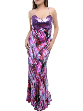 Multicolor Print Gown With Sequin Bust
