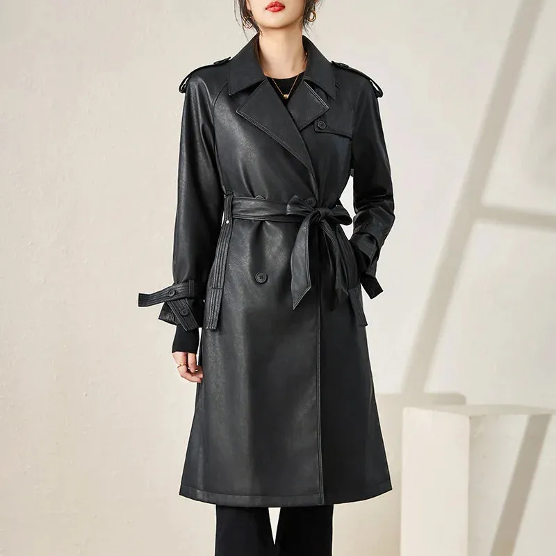 Notched Long Sleeve Double-breasted Coat