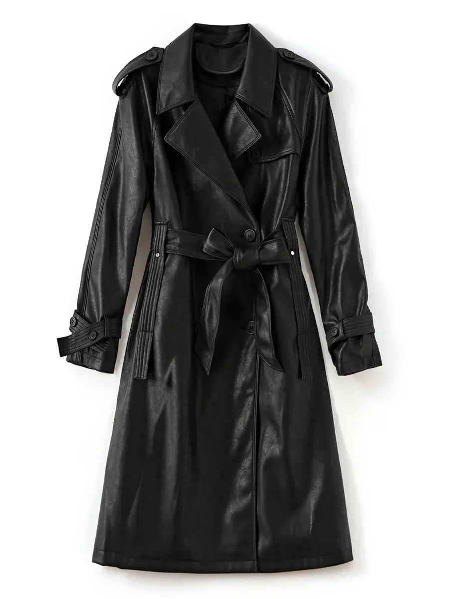 Notched Long Sleeve Double-breasted Coat