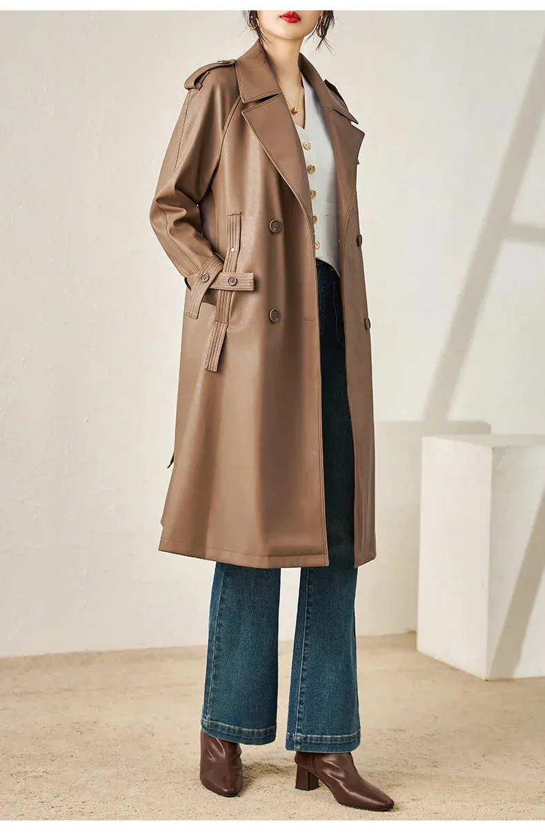 Notched Long Sleeve Double-breasted Coat