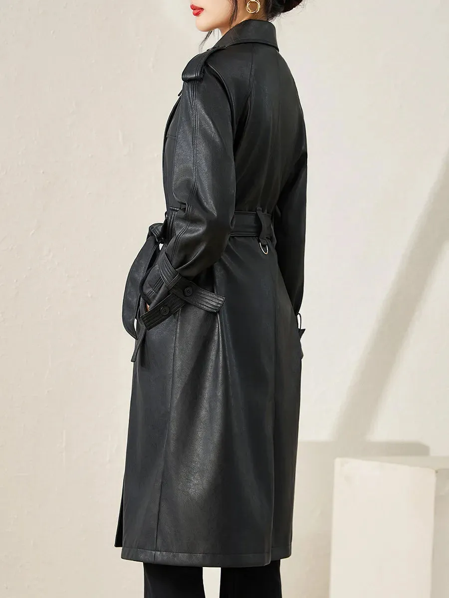 Notched Long Sleeve Double-breasted Coat