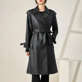 Notched Long Sleeve Double-breasted Coat