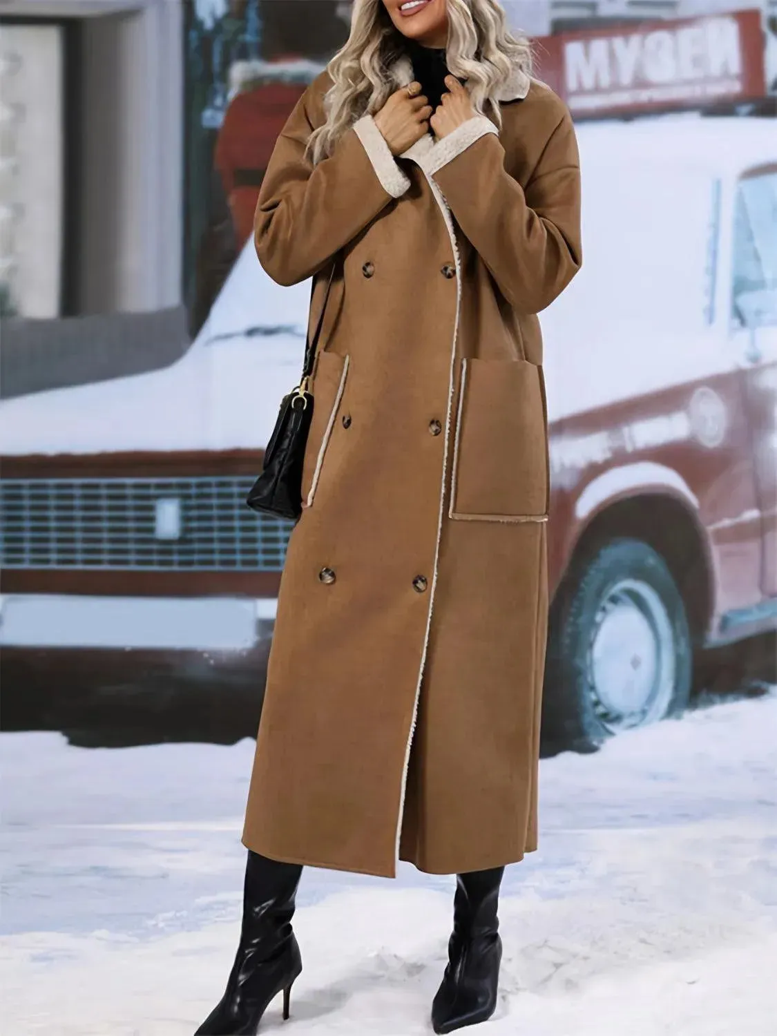 Oversized Sherpa Longline Coat with Drop Shoulders