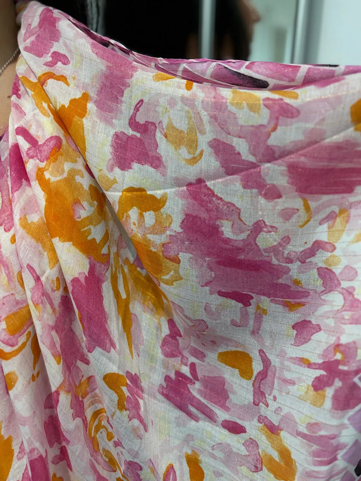 Pink Block Trim Watercolour Scarf