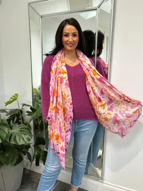 Pink Block Trim Watercolour Scarf
