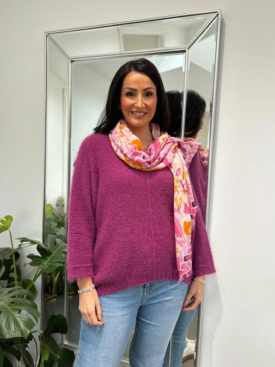 Pink Block Trim Watercolour Scarf
