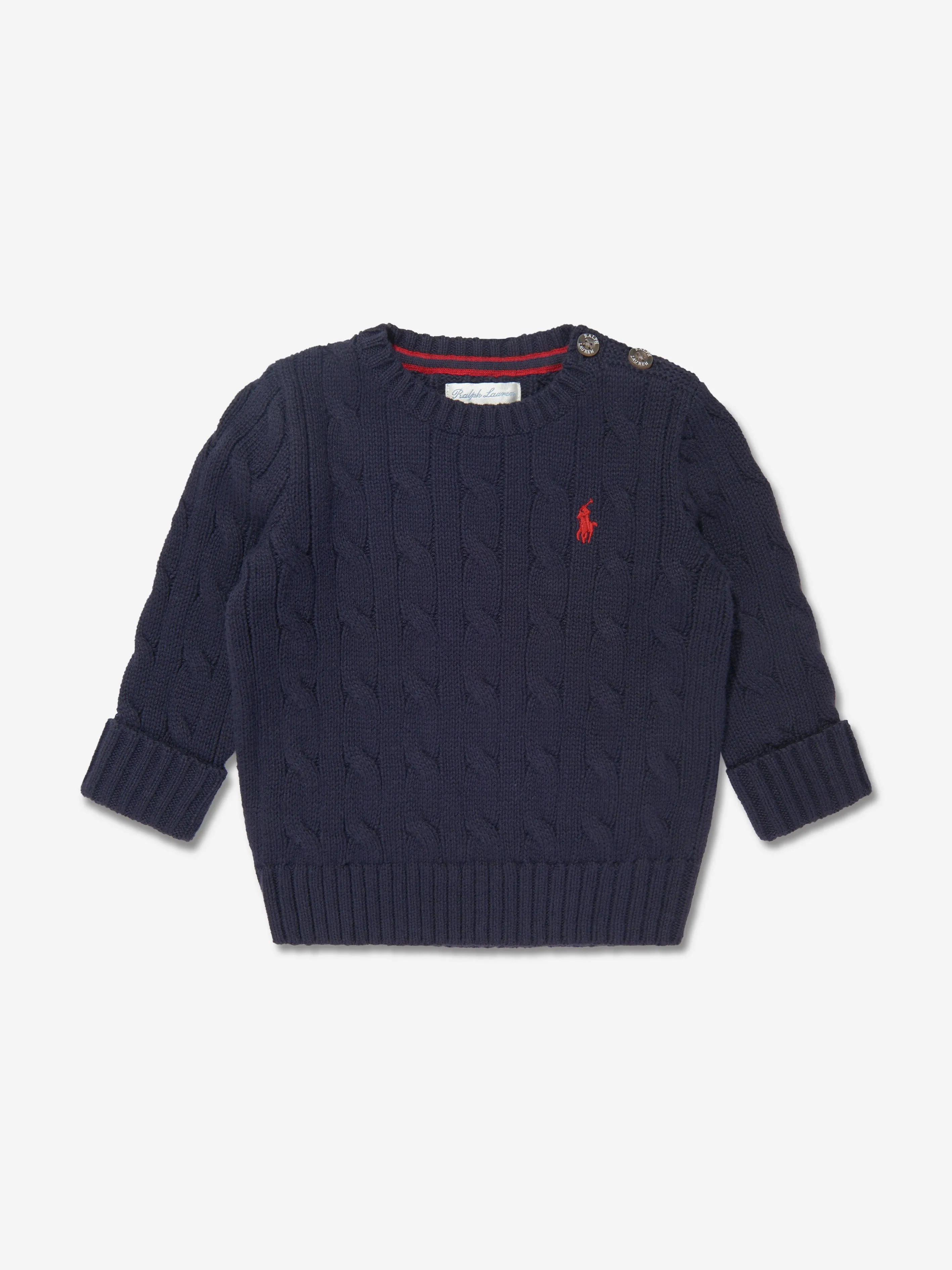 Ralph Lauren Baby Boys Cable Knit Sweater in Navy