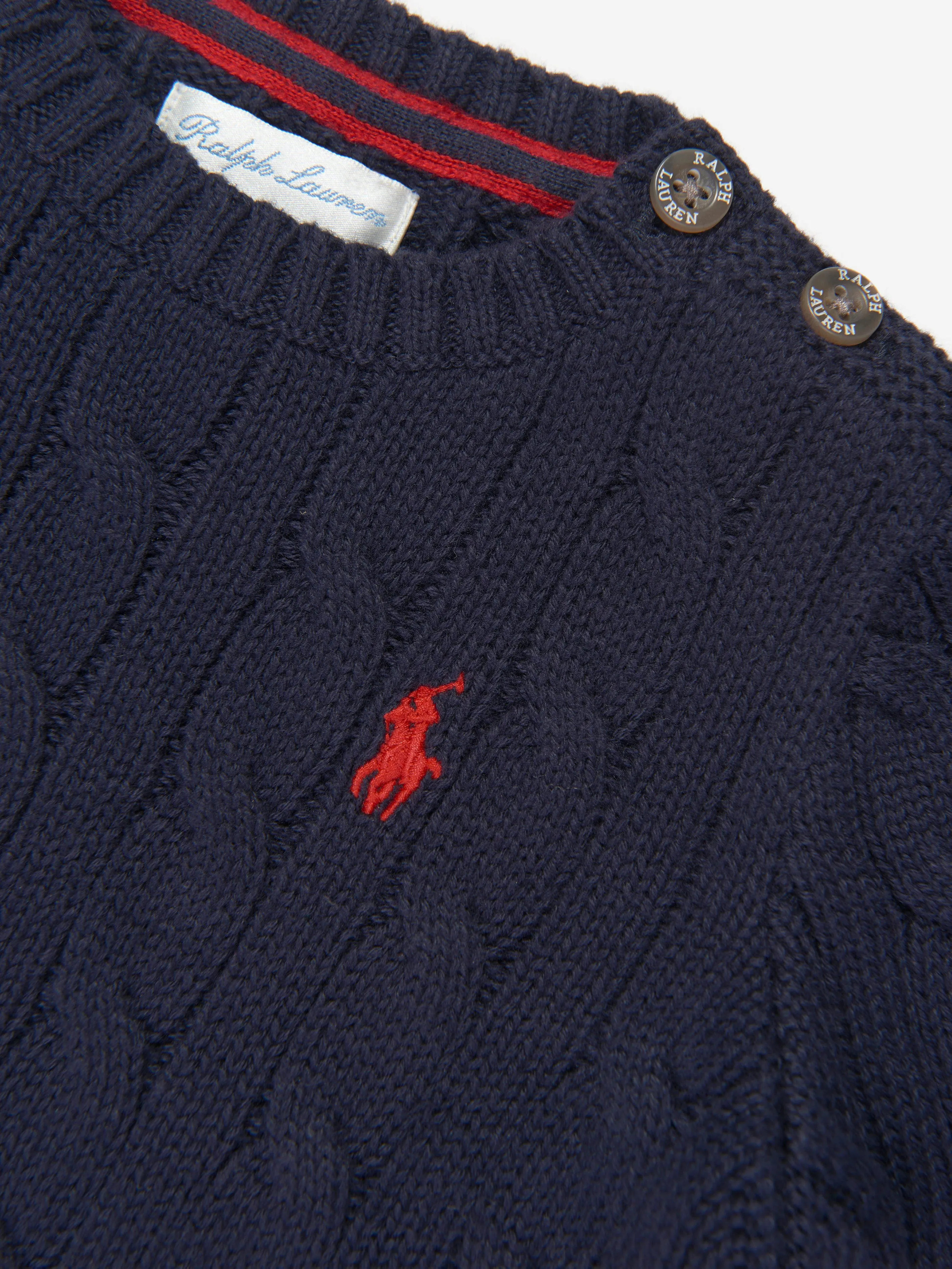 Ralph Lauren Baby Boys Cable Knit Sweater in Navy