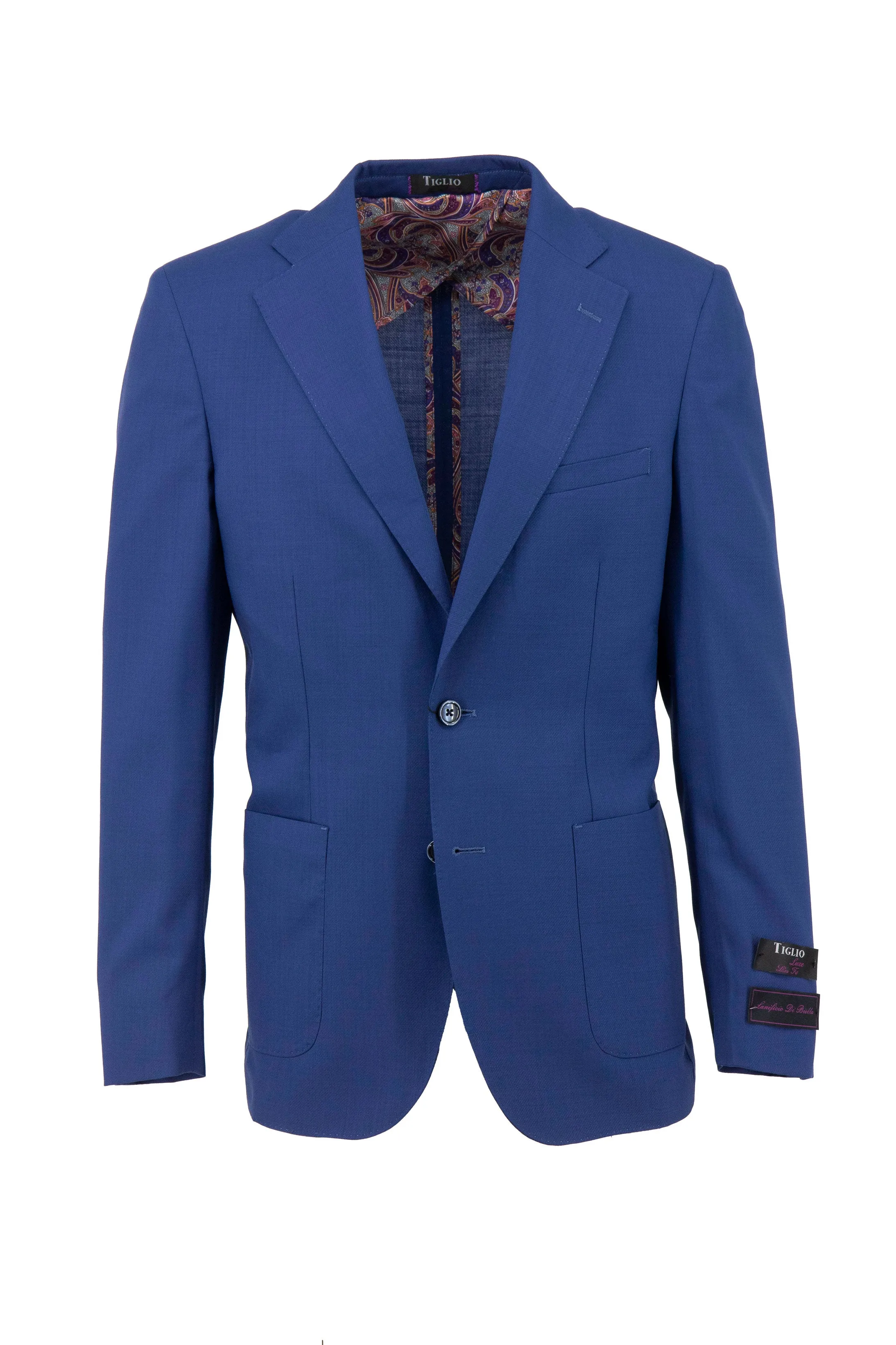 Royal Blue Veneto/THP Slim Fit half lined, Pure Wool Jacket by Tiglio Luxe