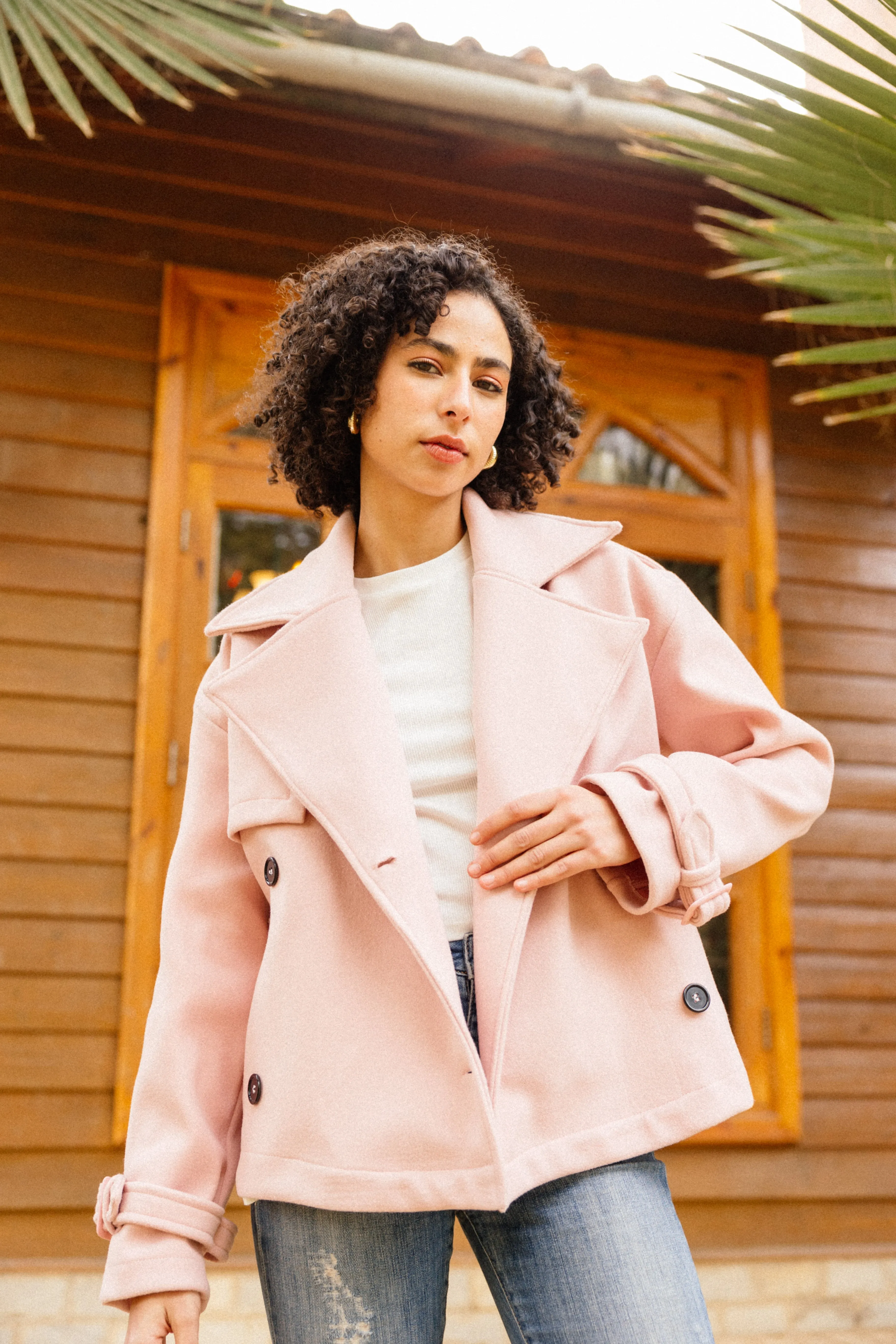 SHORT SOFT TRENCH COAT LIGHT PINK