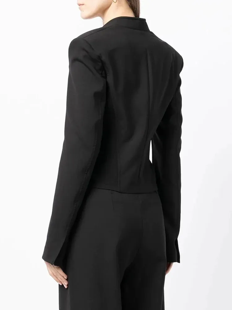Solid Color Minimalist Short Coats For Women Square Collar Long Sleeve Temperament Slimming Coat Female Fashion Clothing