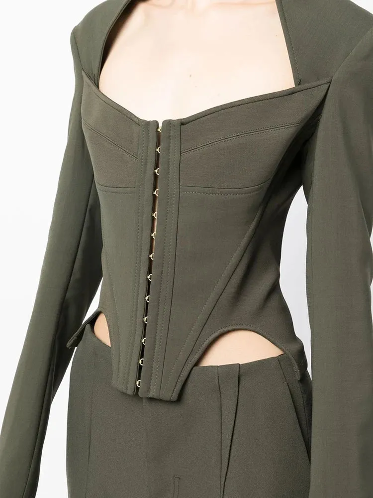 Solid Color Minimalist Short Coats For Women Square Collar Long Sleeve Temperament Slimming Coat Female Fashion Clothing