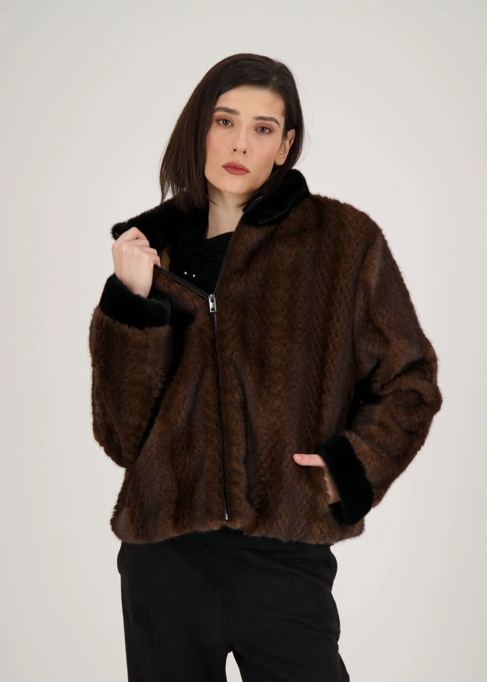Spanner - Faux Mink Bomber Jacket -SALE