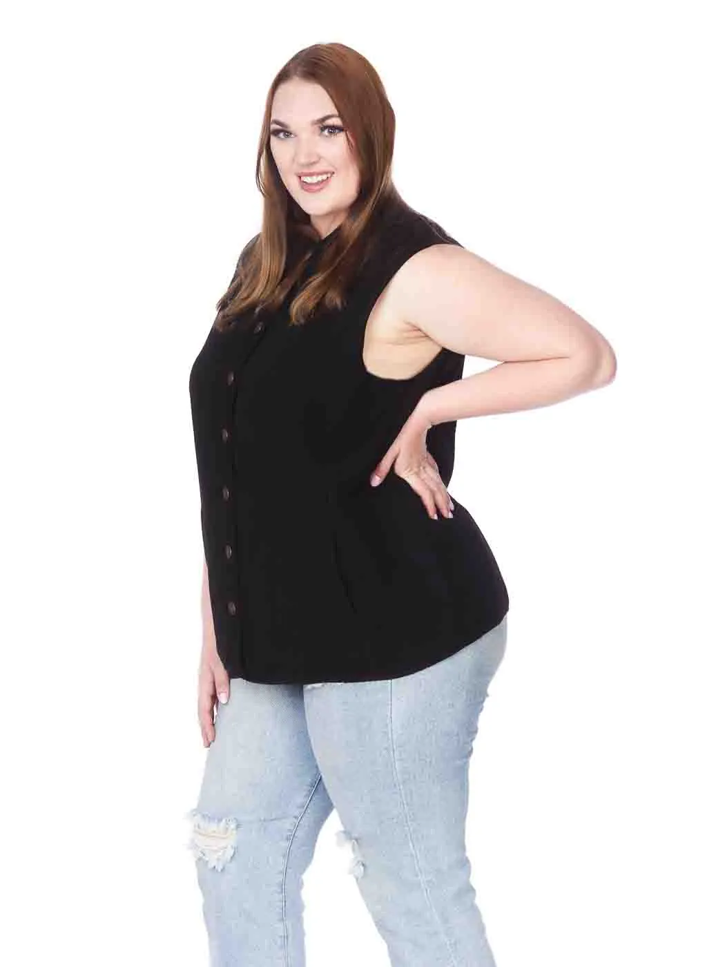 Tianello Plus Sized TENCEL™ "Vine" Cotton Jacquard Sleeveless "Oxford" Vest Jacket-Lined...  with Side Pockets