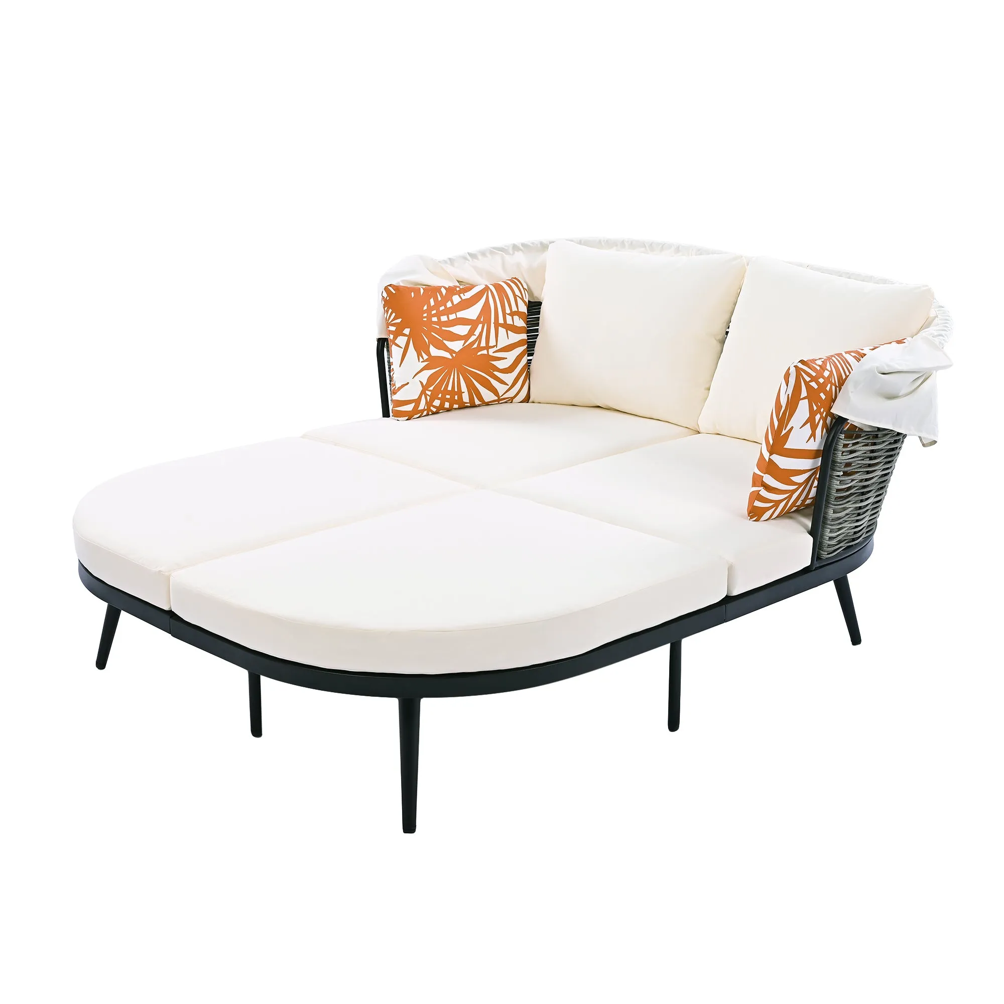 TOPMAX 74.8" L Patio Daybed with Retractable Canopy, Outdoor Rattan PE Wicker Back Loveseat Sofa Set with Throw Pillows and Cushions for Backyard, Poolside, Garden, Beige